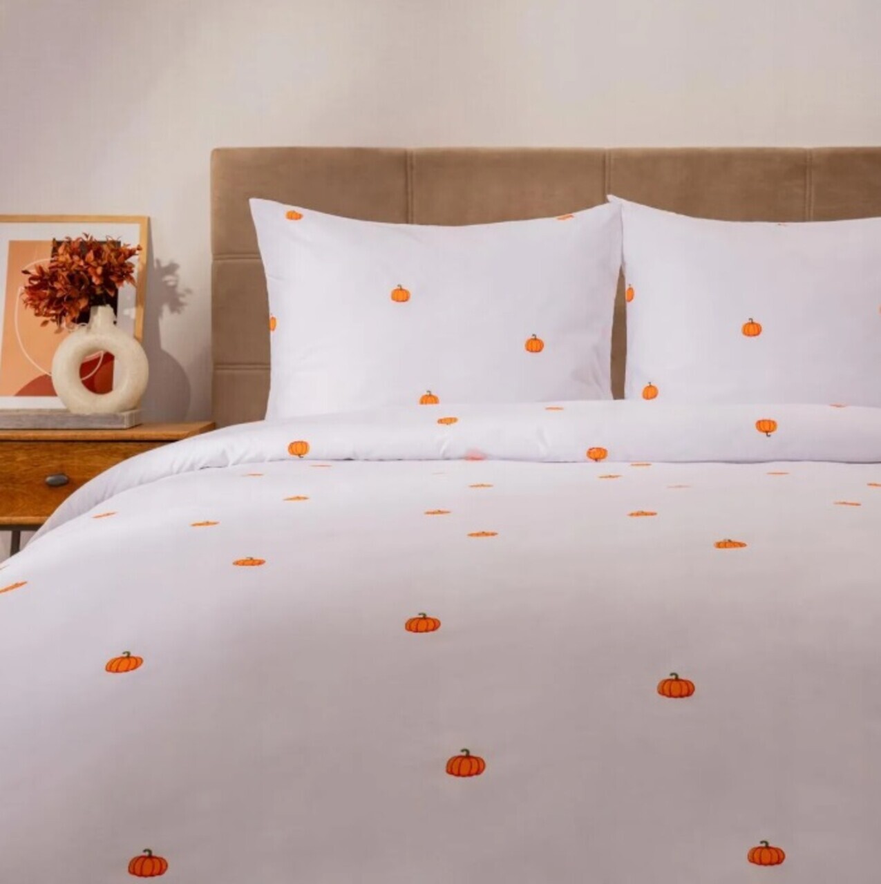 Lenjerie de pat King Size, Pump, Homla, 3 piese, 200x220 cm, bumbac, alb/portocaliu - imagine 5